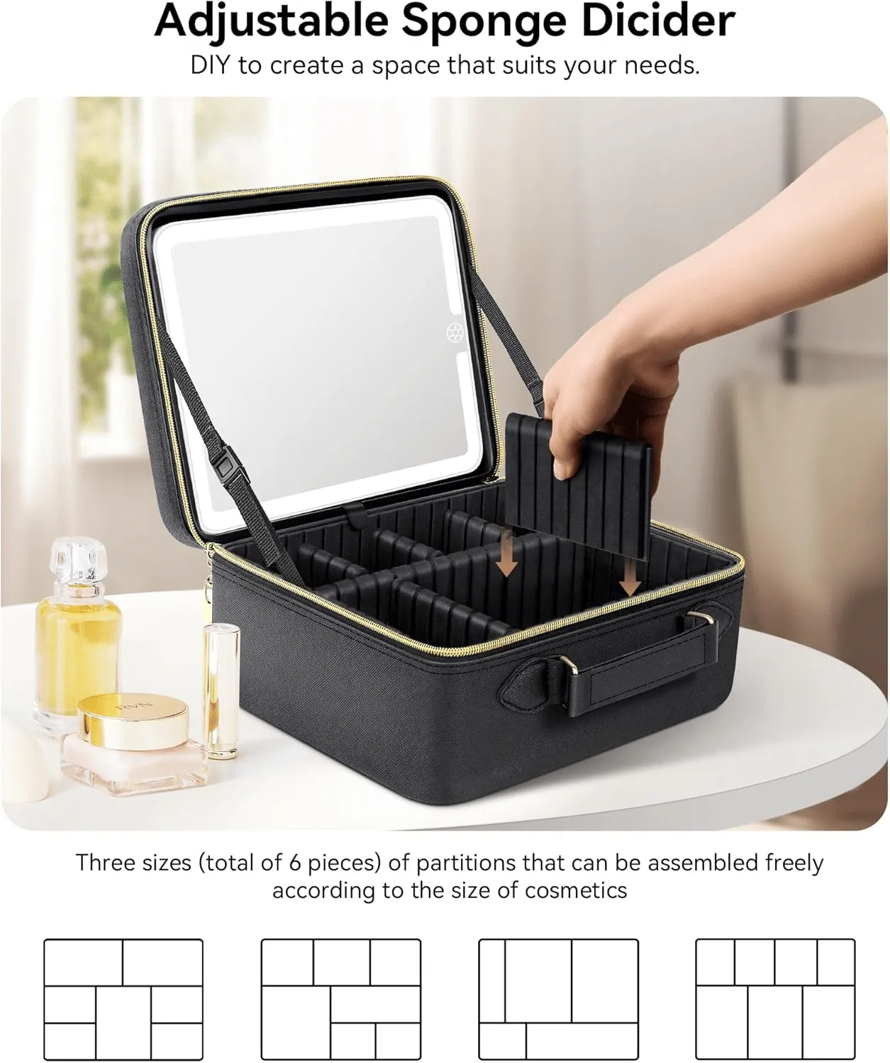 ✨ Perfect for Travel! ✨ Portable Makeup Organiser / Travel Makeup Case - LED Mirror, Lightweight & Long-Lasting