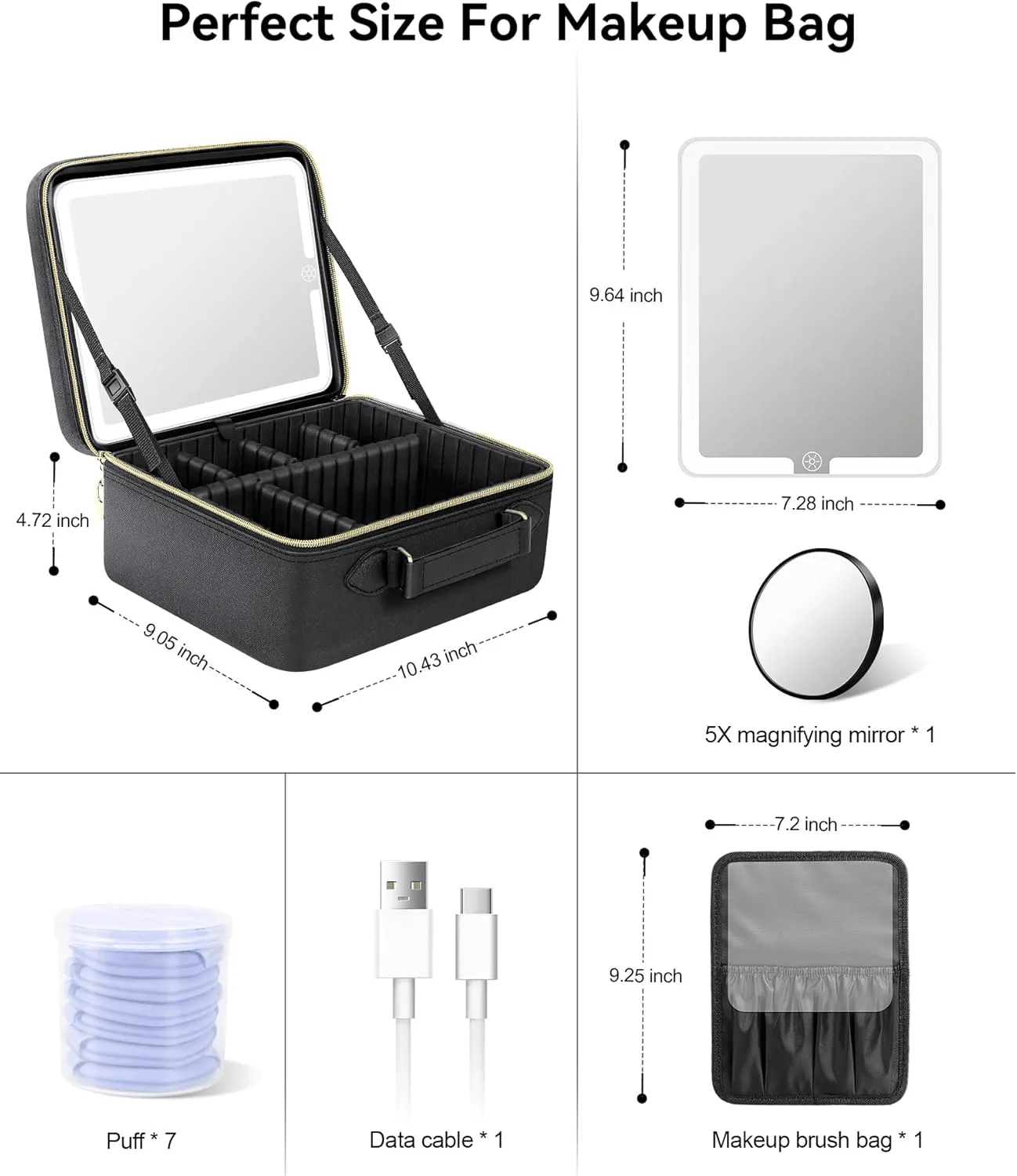 ✨ Perfect for Travel! ✨ Portable Makeup Organiser / Travel Makeup Case - LED Mirror, Lightweight & Long-Lasting