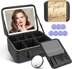 ✨ Perfect for Travel! ✨ Portable Makeup Organiser / Travel Makeup Case - LED Mirror, Lightweight & Long-Lasting