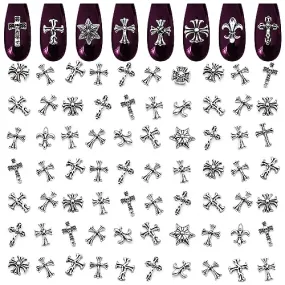 100 Pcs Silver Cross Nail Charms for Nails Design - Nail Charms Y2K Cross Charms for Nails Nail Gems Silver Nail Charms and Gems Y2K 3D Nail Charms - Nail Art Charms Nails With Charms Cross Nail Charm