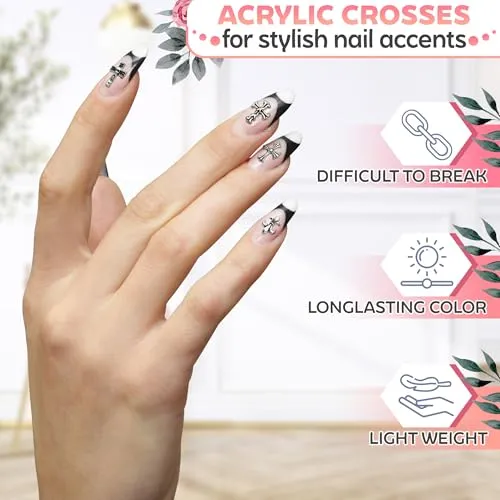 100 Pcs Silver Cross Nail Charms for Nails Design - Nail Charms Y2K Cross Charms for Nails Nail Gems Silver Nail Charms and Gems Y2K 3D Nail Charms - Nail Art Charms Nails With Charms Cross Nail Charm