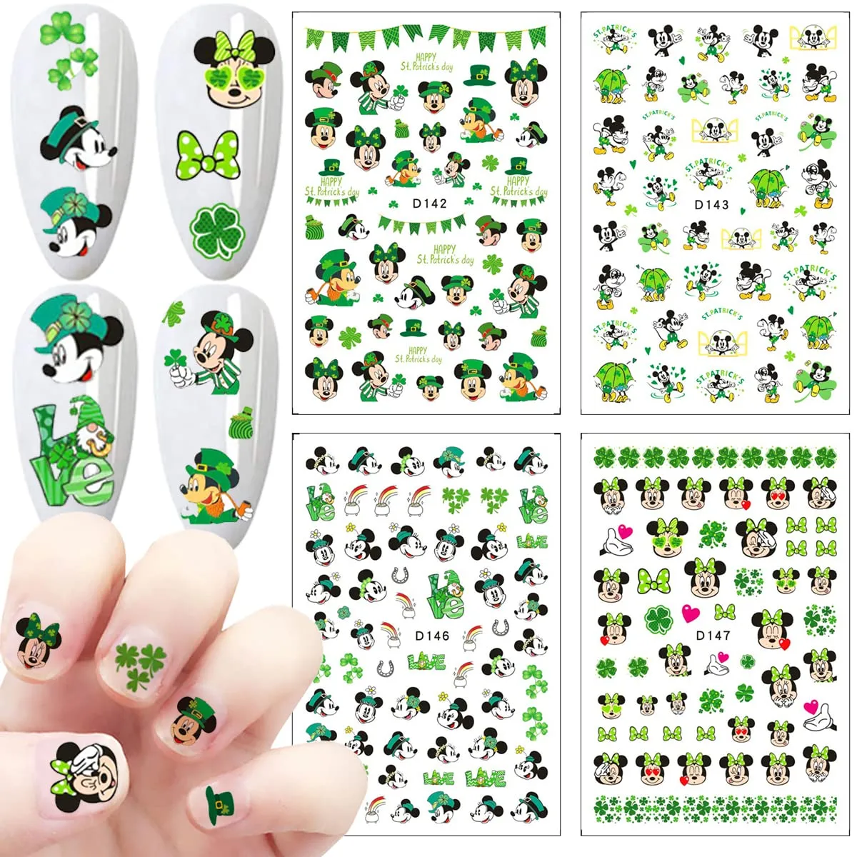 12 Sheets St Patrick’s Day Nail Art Stickers Decal 3D Cute Cartoon Nail Decals Nail Art Supplies Shamrock Clover Irish Cartoon Characters Nail Design DIY Nail Decoration for Women Kids Girls