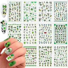 12 Sheets St Patrick’s Day Nail Art Stickers Decal 3D Cute Cartoon Nail Decals Nail Art Supplies Shamrock Clover Irish Cartoon Characters Nail Design DIY Nail Decoration for Women Kids Girls
