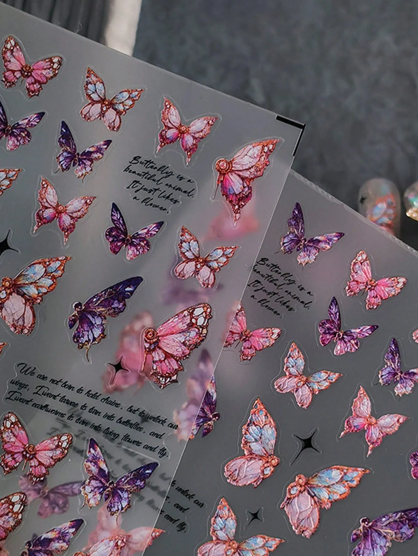 1sheet Intricate Butterfly & Slogan Nail Art Sticker Nail Art Decals Chic Nail
