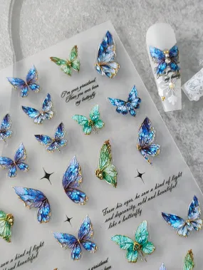 1sheet Intricate Butterfly & Slogan Nail Art Sticker Nail Art Decals Chic Nail