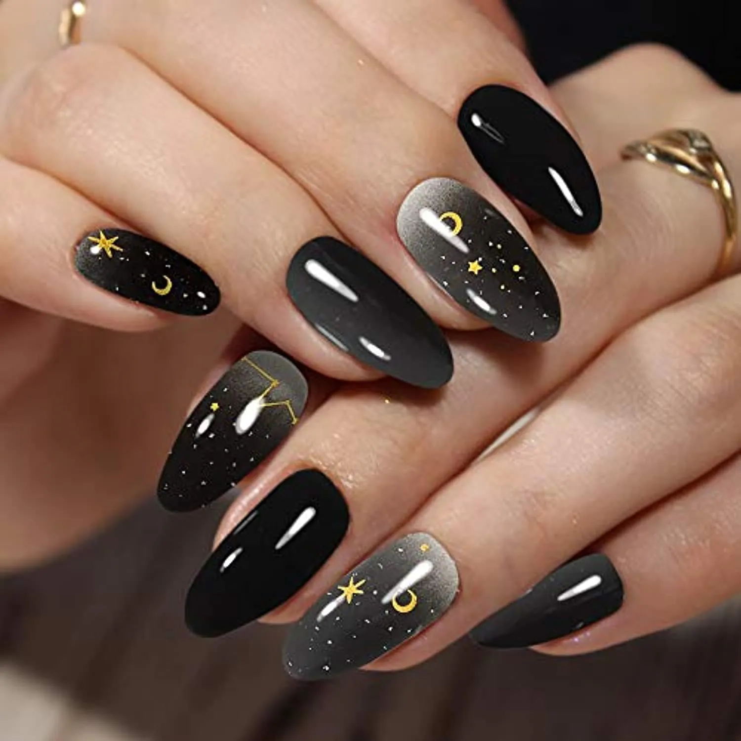20 Sheets 280 Pieces Black Nail Wraps Self-Adhesive Full Cover Nail Art Decals Nail Polish Stickers False Nail Decals Manicure Stickers with 2 Pieces Nail Files for Girls Women (Chic Style)