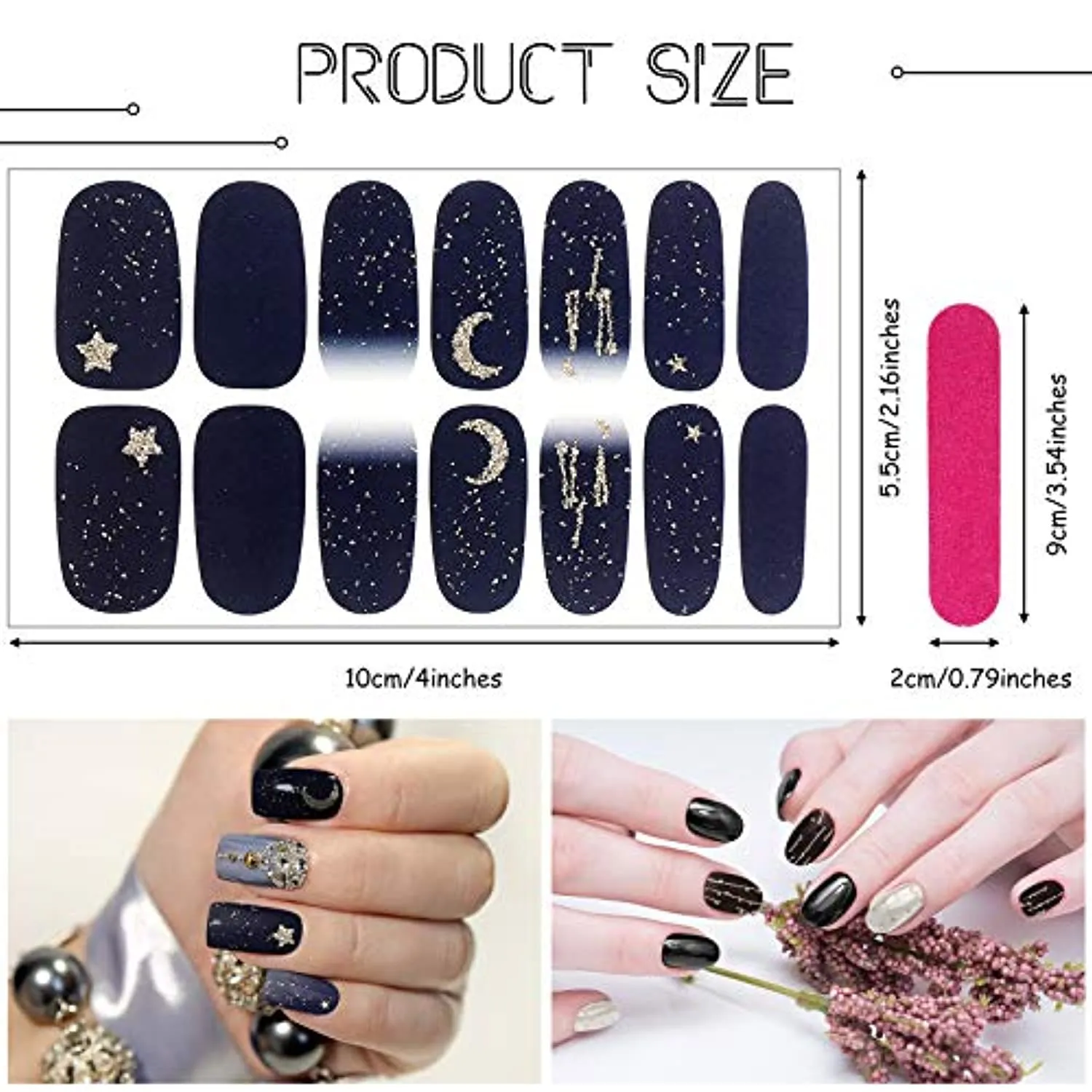 20 Sheets 280 Pieces Black Nail Wraps Self-Adhesive Full Cover Nail Art Decals Nail Polish Stickers False Nail Decals Manicure Stickers with 2 Pieces Nail Files for Girls Women (Chic Style)