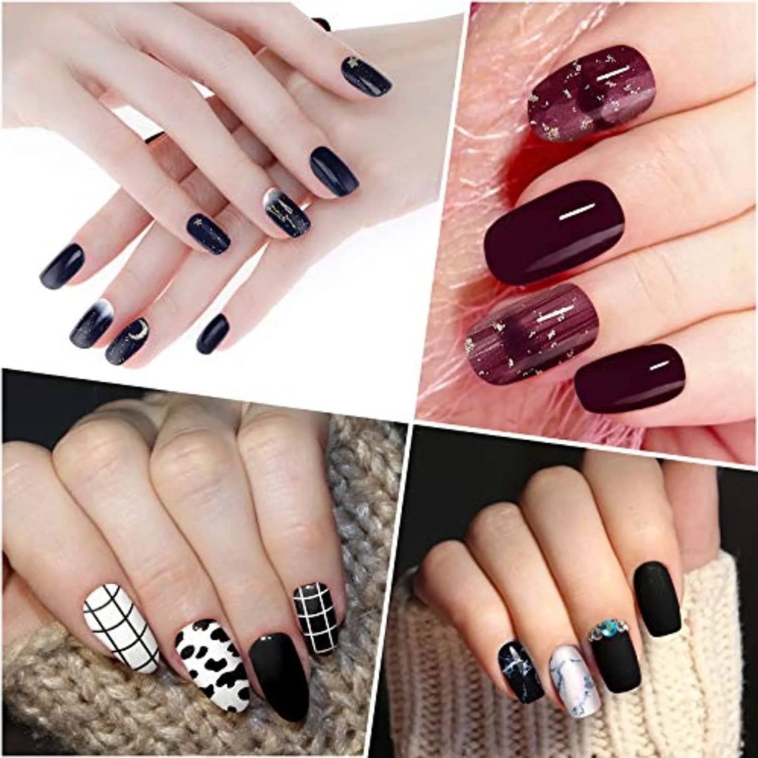 20 Sheets 280 Pieces Black Nail Wraps Self-Adhesive Full Cover Nail Art Decals Nail Polish Stickers False Nail Decals Manicure Stickers with 2 Pieces Nail Files for Girls Women (Chic Style)