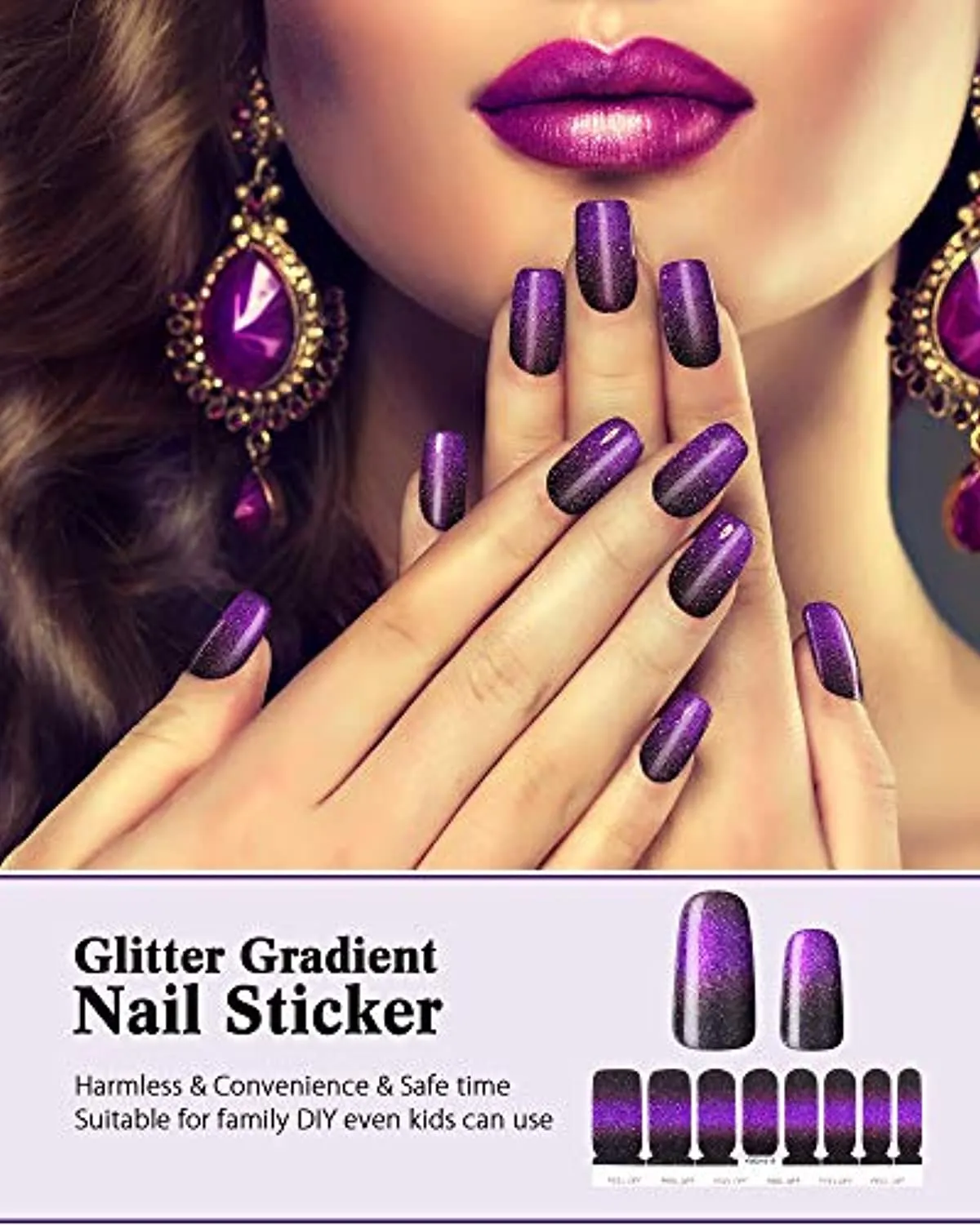 20 Sheets Gradient Nail Polish Sticker Glitter Nail Full Wraps Self-Adhesive Nail Art Decals with Nail File for Women False Nail Design Manicure Decorations