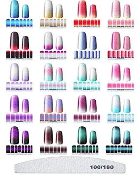 20 Sheets Gradient Nail Polish Sticker Glitter Nail Full Wraps Self-Adhesive Nail Art Decals with Nail File for Women False Nail Design Manicure Decorations