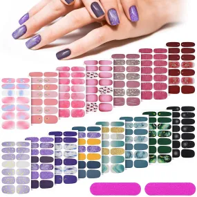210 Pieces 15 Sheets Gradient Marble Full Nail Stickers Assorted Printed Full Wrap Nail Stickers Self-Adhesive Nail Decals with 2 Pieces Glass Nail Files for Women Girls Nail Art (Fresh Chic Style)