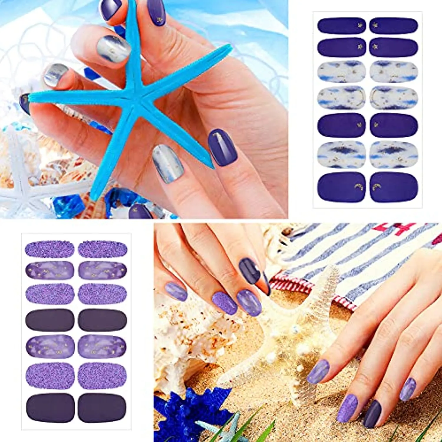 210 Pieces 15 Sheets Gradient Marble Full Nail Stickers Assorted Printed Full Wrap Nail Stickers Self-Adhesive Nail Decals with 2 Pieces Glass Nail Files for Women Girls Nail Art (Fresh Chic Style)