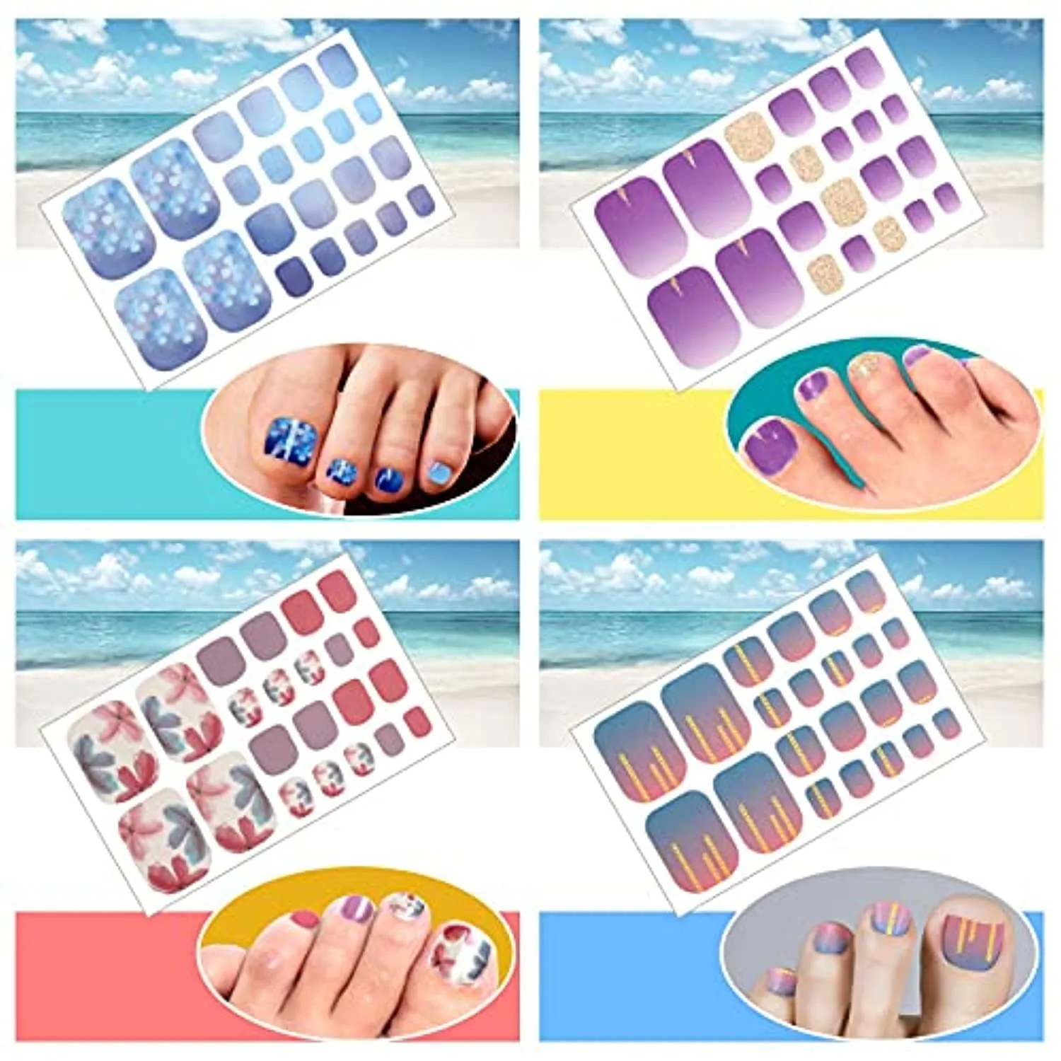 264 Pieces 12 Sheets Full Wraps Toenail Polish Stickers Mermaid Design Toenail Art Polish Stickers Strips Glitter Self-Adhesive Toenail Art Decals with Nail File for Women Girls (Chic Style)