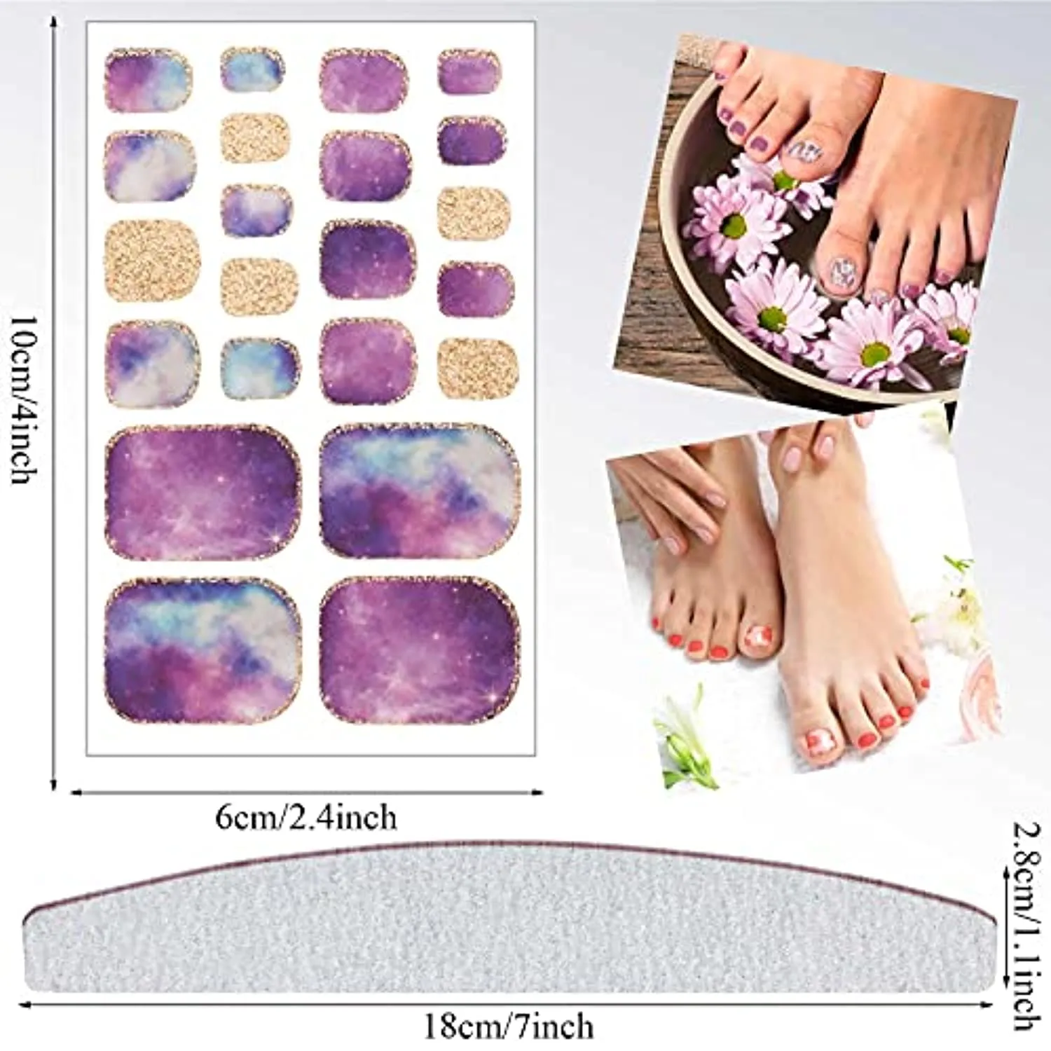 264 Pieces 12 Sheets Full Wraps Toenail Polish Stickers Mermaid Design Toenail Art Polish Stickers Strips Glitter Self-Adhesive Toenail Art Decals with Nail File for Women Girls (Chic Style)