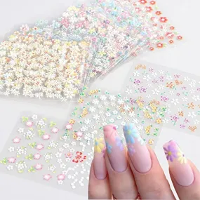 30Sheets Colorful Flower Nail Art Stickers Decals Floral Nail Art Supplies 3D Self-Adhesive Nail Decals Flower Daisy Rose Blossoms Designs Nail Sticker for Women Girls Manicure Decorations