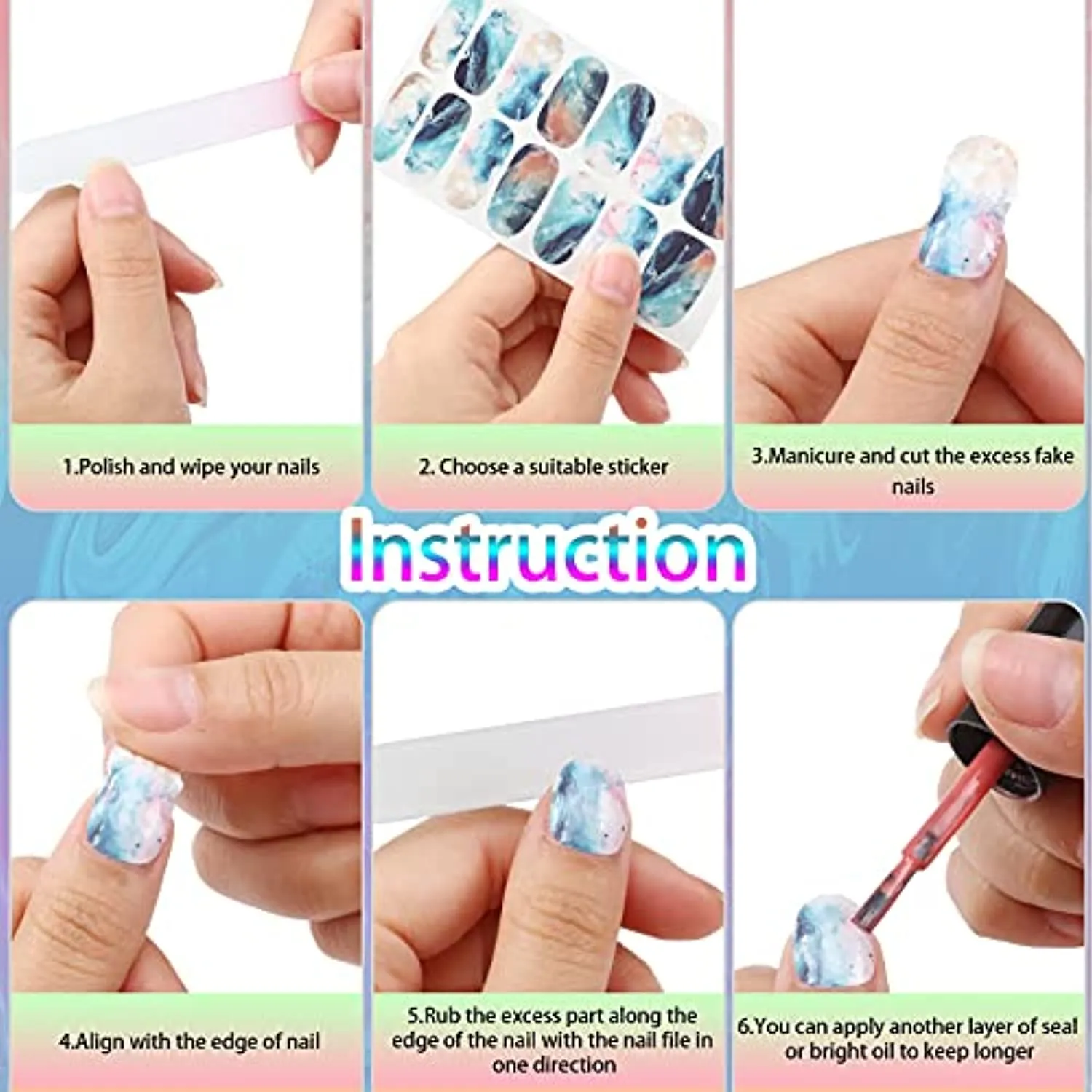 336 Pieces 24 Sheets Full Wrap Nail Polish Stickers Nail Strips Self-Adhesive Gel Nail Strips Art Decals with Nail File for Home Women Girls DIY Nail Decorations (Cool Style)