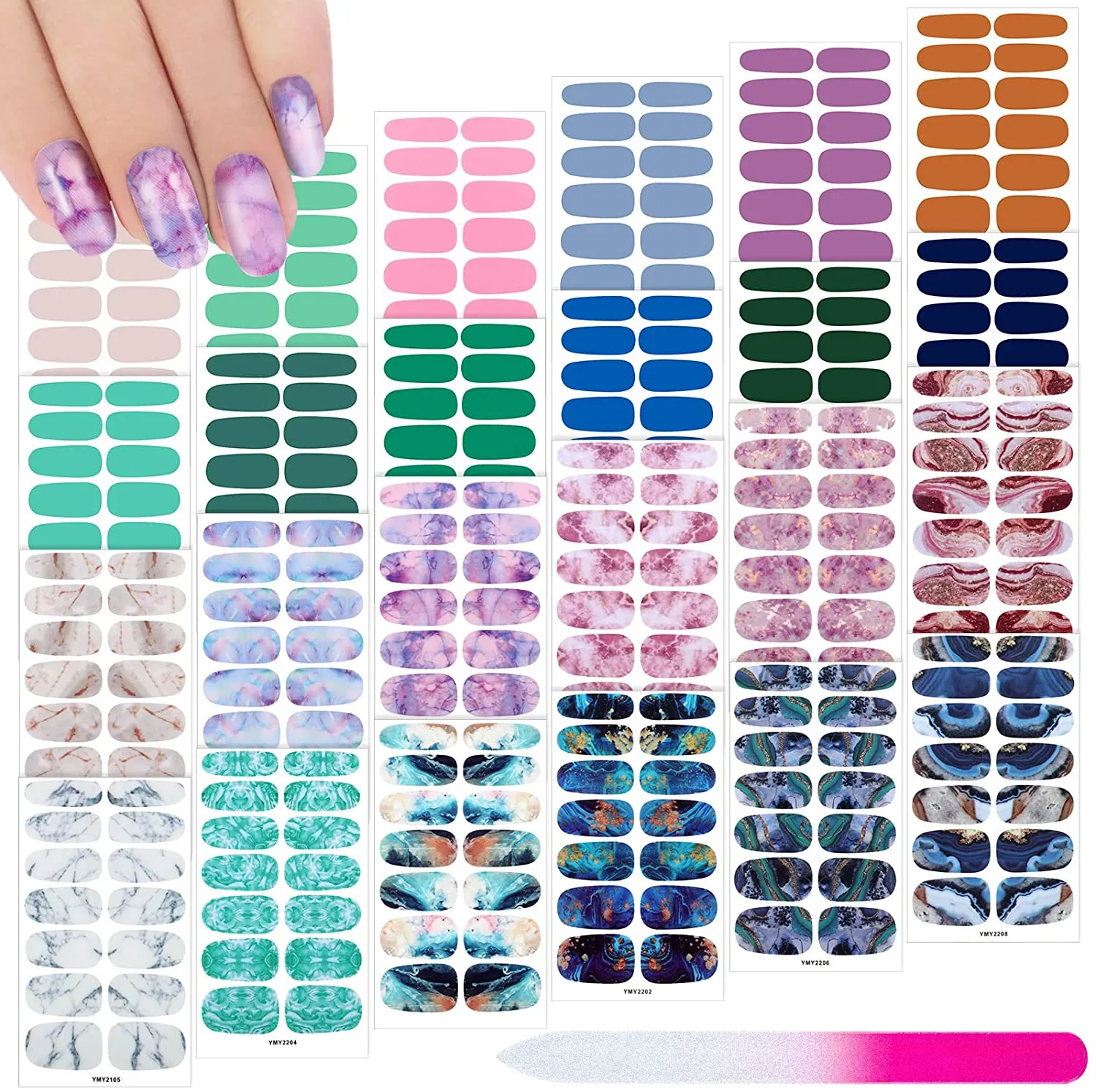 336 Pieces 24 Sheets Full Wrap Nail Polish Stickers Nail Strips Self-Adhesive Gel Nail Strips Art Decals with Nail File for Home Women Girls DIY Nail Decorations (Cool Style)