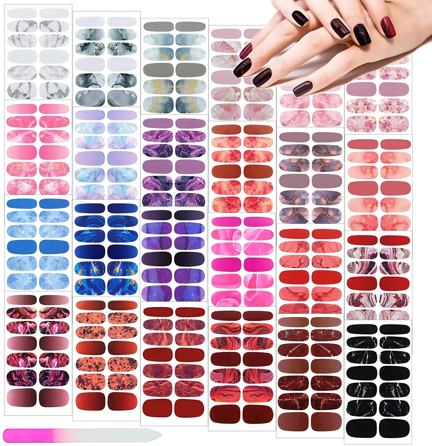 336 Pieces 24 Sheets Full Wrap Nail Polish Stickers Nail Strips Self-Adhesive Gel Nail Strips Art Decals with Nail File for Home Women Girls DIY Nail Decorations (Cool Style)
