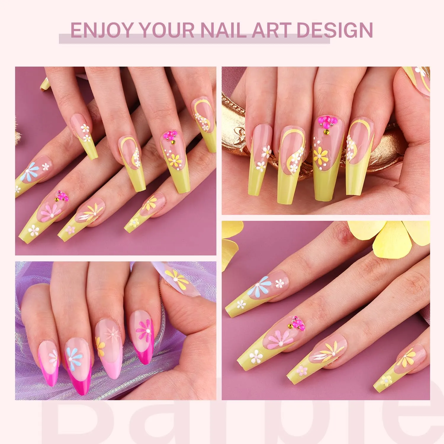 5 Sheets 5D Flower Nail Art Stickers with Tweezer Embossed Daisy White Yellow Nail Decals 3D Self Adhesive Floral Nail Supplies for French Tips Nail Design Women Girl Manicure Pegatinas Uñas