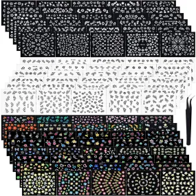 5000 Pieces Flower Nail Stickers 100 Sheets 3D Self-Adhesive Nail Floral Stickers Multi-Design Flower Nail Decals Multicolor Flower Manicure Stickers with Tweezer (Classic-Chic Floral Series)