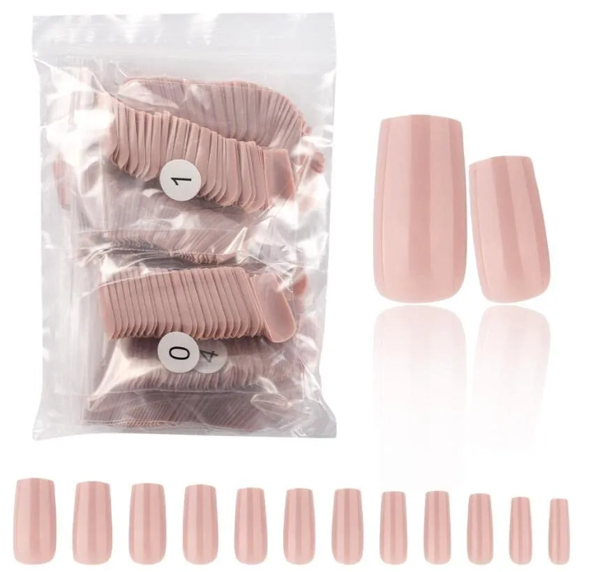600pc Medium Square Press on Nails Cololred Straight False Nails Artificial Fingernails 10 Sizes for Women Girls (Jelly Nude)