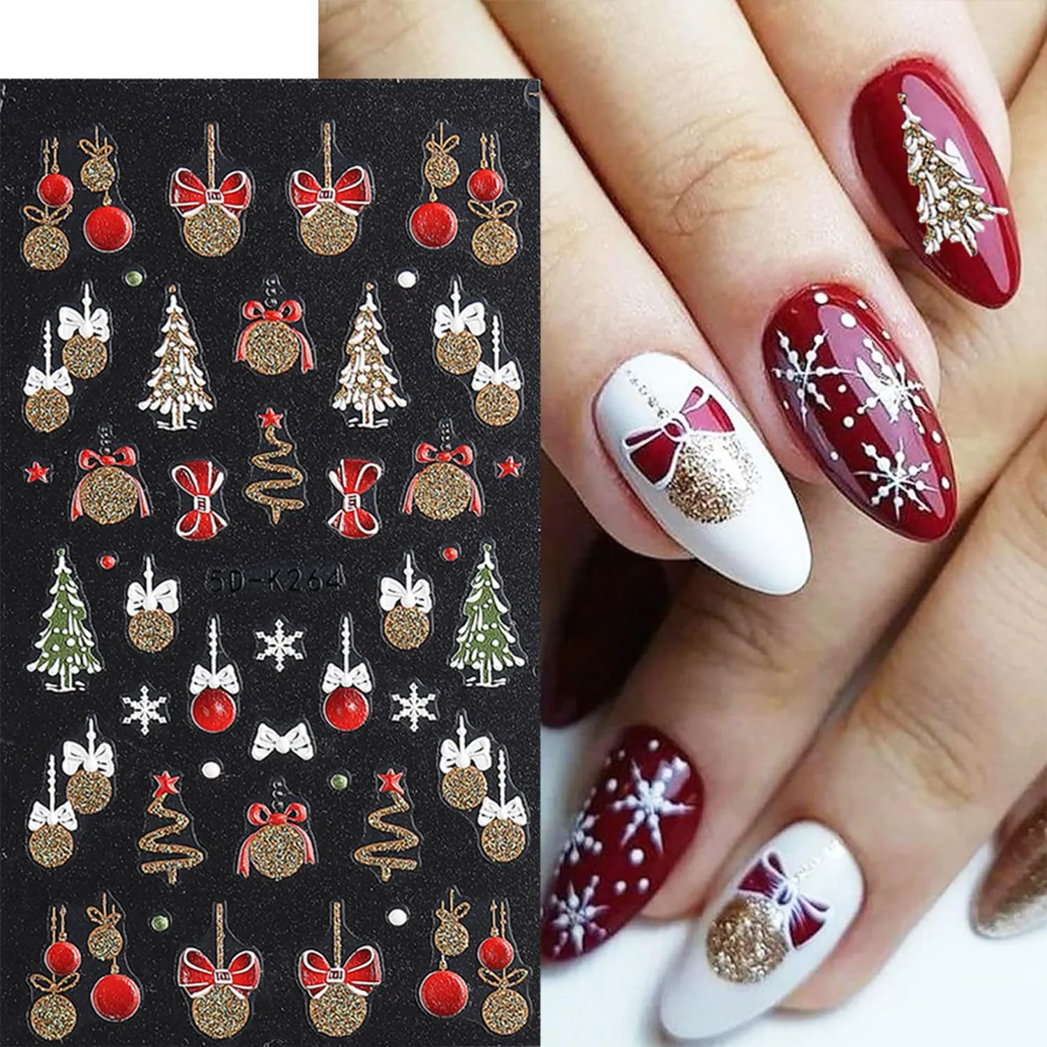 8 Sheets Christmas 5D Nail Art Stickers Decals Embossed Self-Adhesive Nail Art Decals Snowflake French Tip Nail Stickers Snowman Xmas Tree Nail Decals for Women Holiday Manicure Decoration