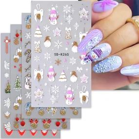 8 Sheets Christmas 5D Nail Art Stickers Decals Embossed Self-Adhesive Nail Art Decals Snowflake French Tip Nail Stickers Snowman Xmas Tree Nail Decals for Women Holiday Manicure Decoration