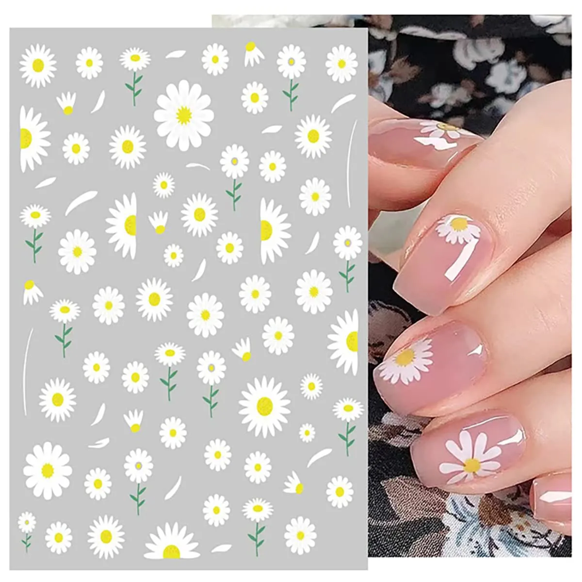 8 Sheets Flower Nail Art Stickers Decals 3D Self-Adhesive Daisy Nail Art Supplies Spring Summer Nail Decals Vitality Sunflower White Floral Nail Stickers Designs for Women Girls DIY Manicure Charms