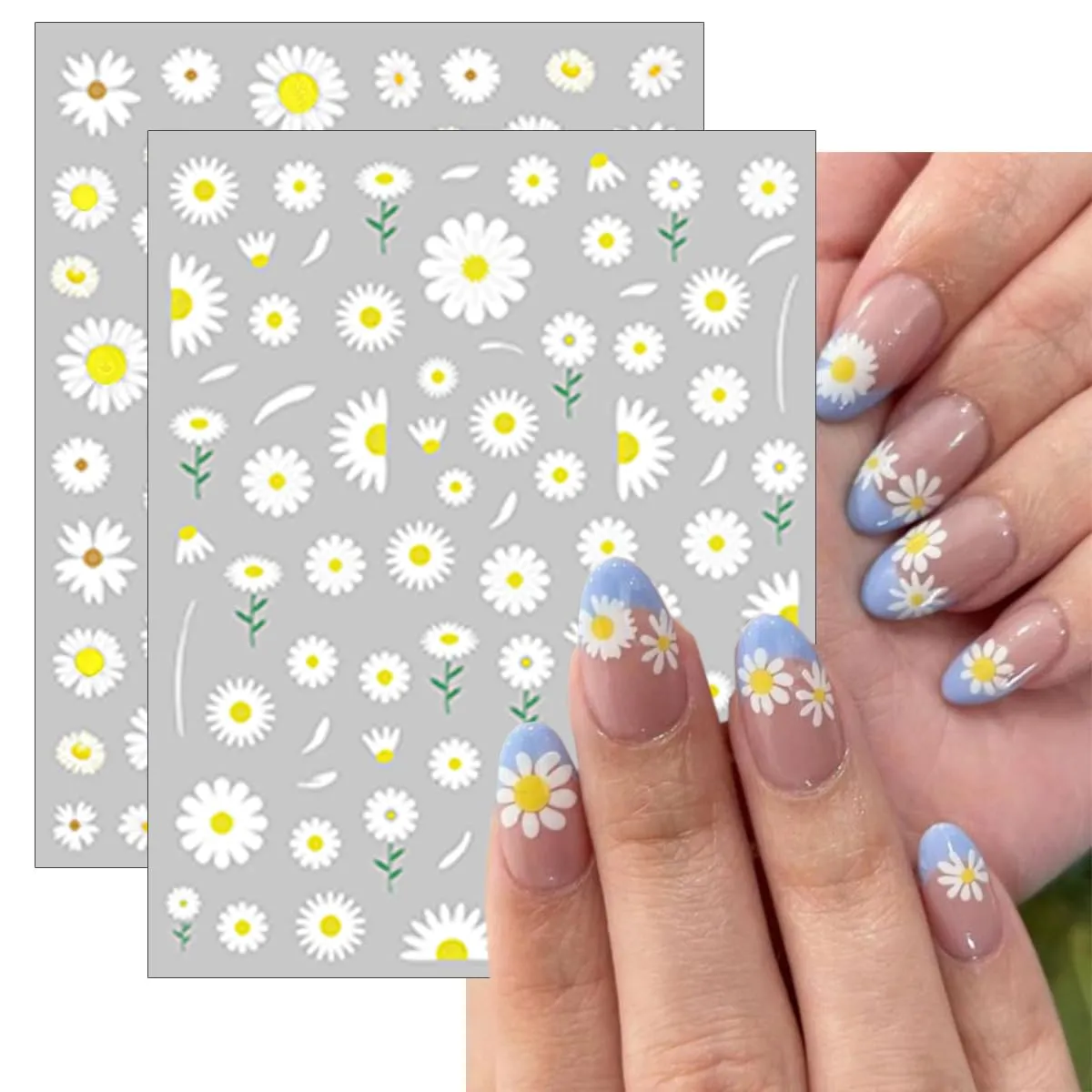 8 Sheets Flower Nail Art Stickers Decals 3D Self-Adhesive Daisy Nail Art Supplies Spring Summer Nail Decals Vitality Sunflower White Floral Nail Stickers Designs for Women Girls DIY Manicure Charms