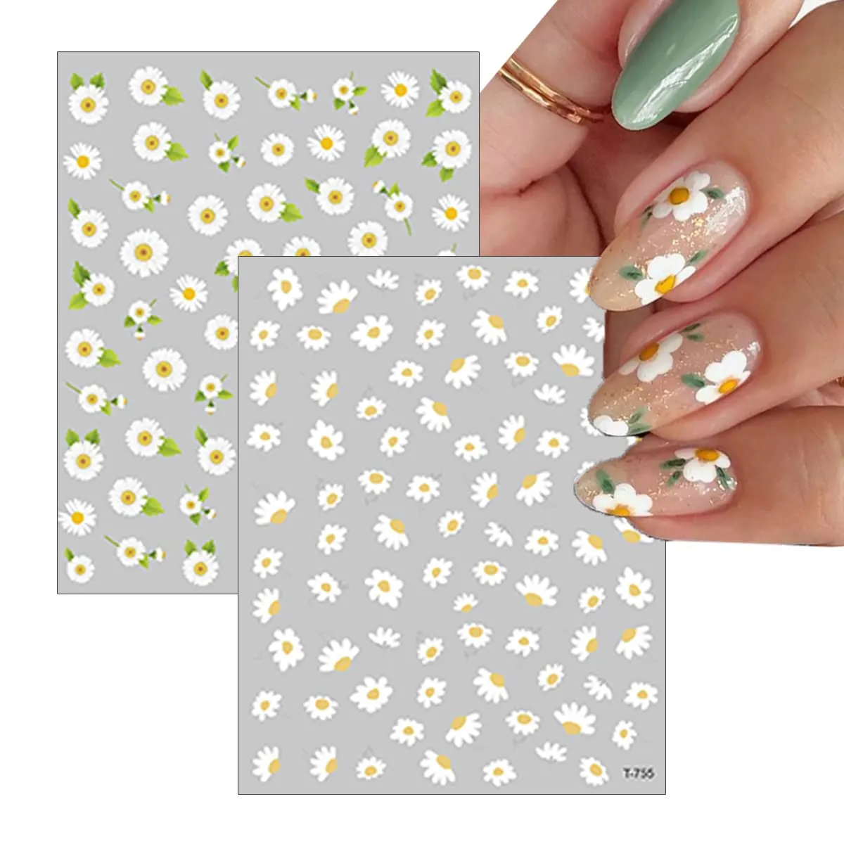 8 Sheets Flower Nail Art Stickers Decals 3D Self-Adhesive Daisy Nail Art Supplies Spring Summer Nail Decals Vitality Sunflower White Floral Nail Stickers Designs for Women Girls DIY Manicure Charms