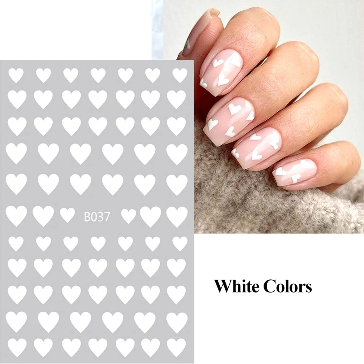 8 Sheets Heart Love Nail Art Stickers Decals 3D Self-Adhesive Nail Art Stickers Heart Love Nail Art Decorations Stars Decals Manicure Accessories (Heart)