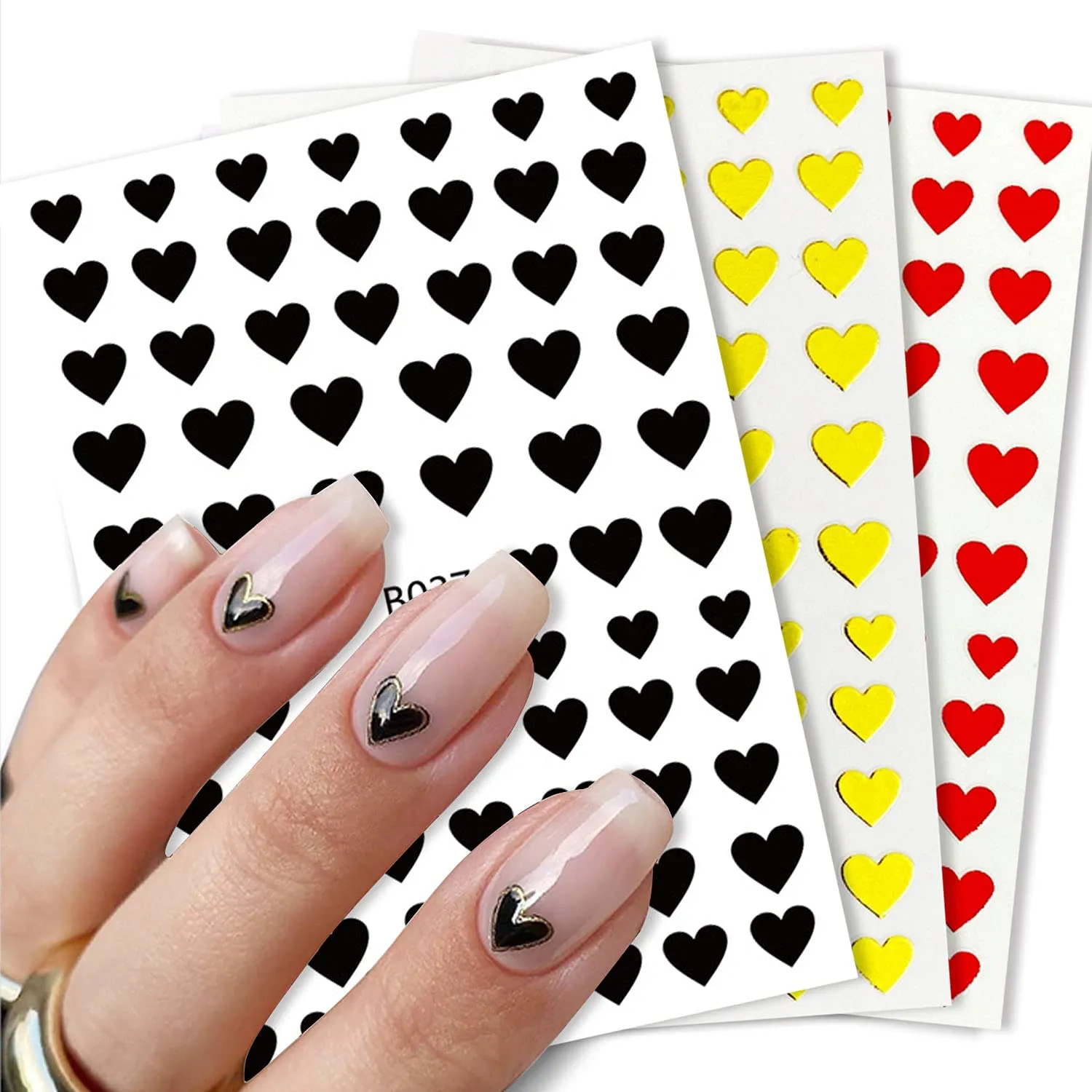 8 Sheets Heart Love Nail Art Stickers Decals 3D Self-Adhesive Nail Art Stickers Heart Love Nail Art Decorations Stars Decals Manicure Accessories (Heart)