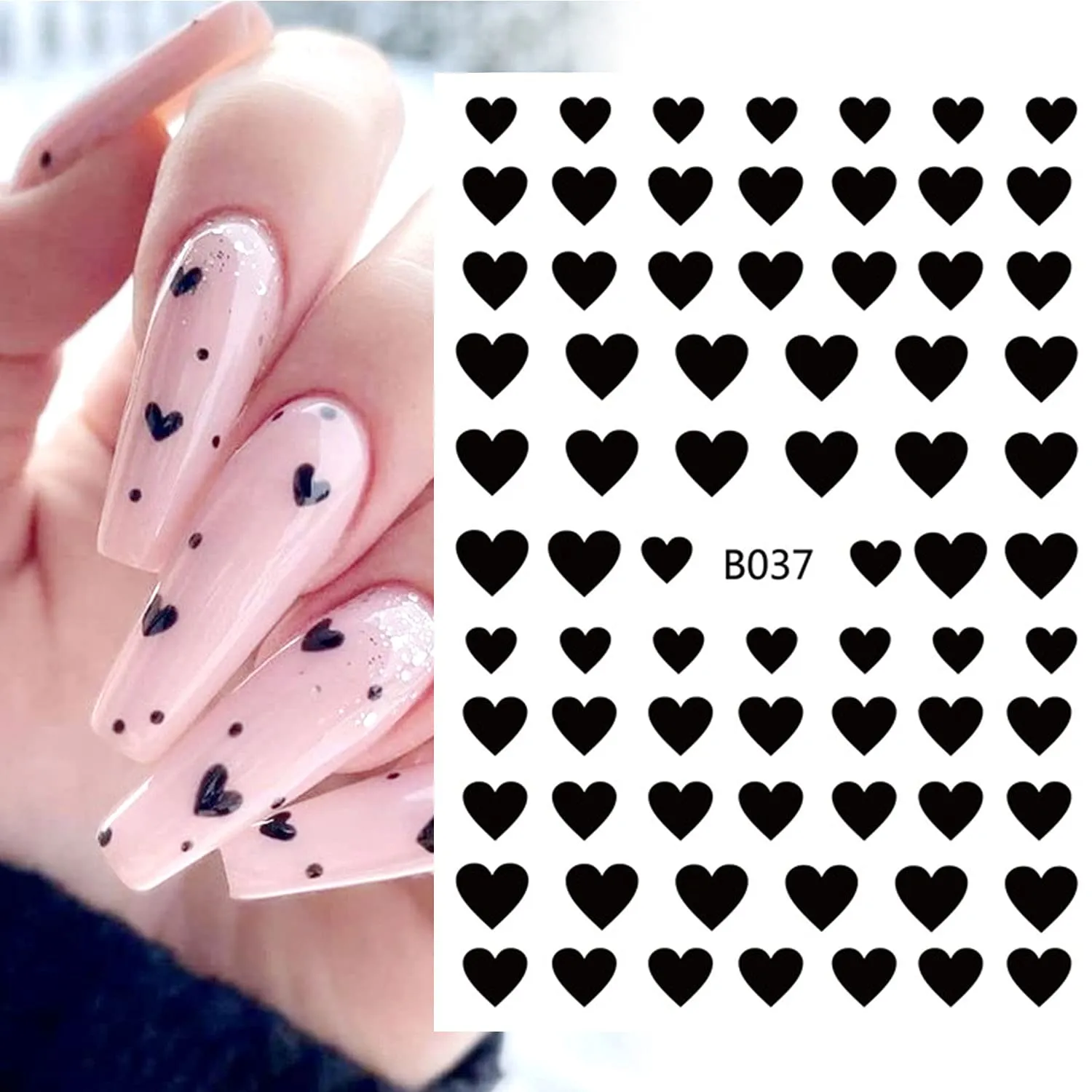 8 Sheets Heart Love Nail Art Stickers Decals 3D Self-Adhesive Nail Art Stickers Heart Love Nail Art Decorations Stars Decals Manicure Accessories (Heart)