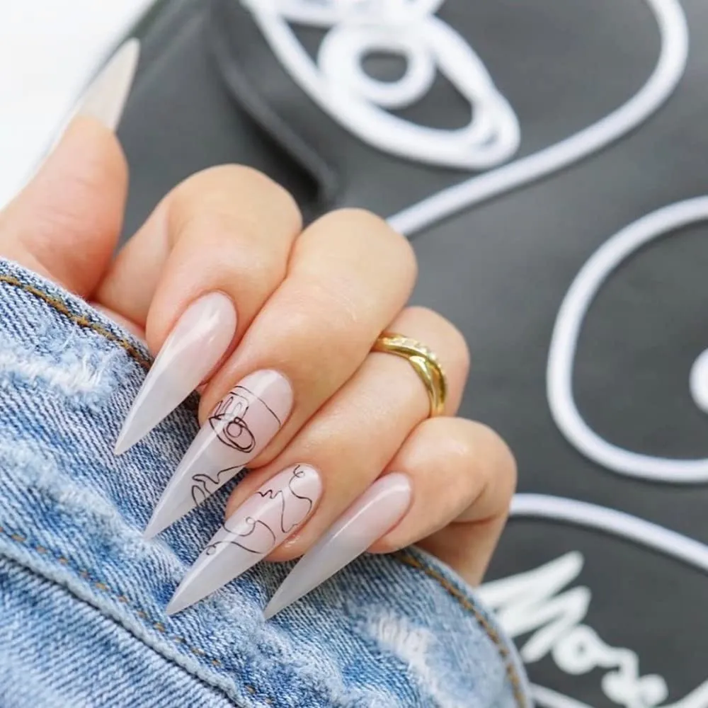 Abstract Nail Stickers for Nail Art, 6 Sheets Line Nail Decals 3D Self-Adhesive Minimalist Nail Art Stickers Abstract Lady Face Leaf Flower Nail Designs Manicure Tips Nail Decoration for Women Girls