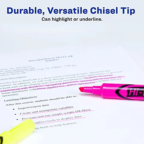 AVERY Hi-Liter Desk-Style Highlighters, Smear Safe Ink, Chisel Tip, 4 Assorted Color Highlighters (24063)