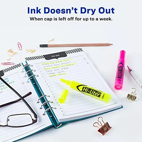 AVERY Hi-Liter Desk-Style Highlighters, Smear Safe Ink, Chisel Tip, 4 Assorted Color Highlighters (24063)