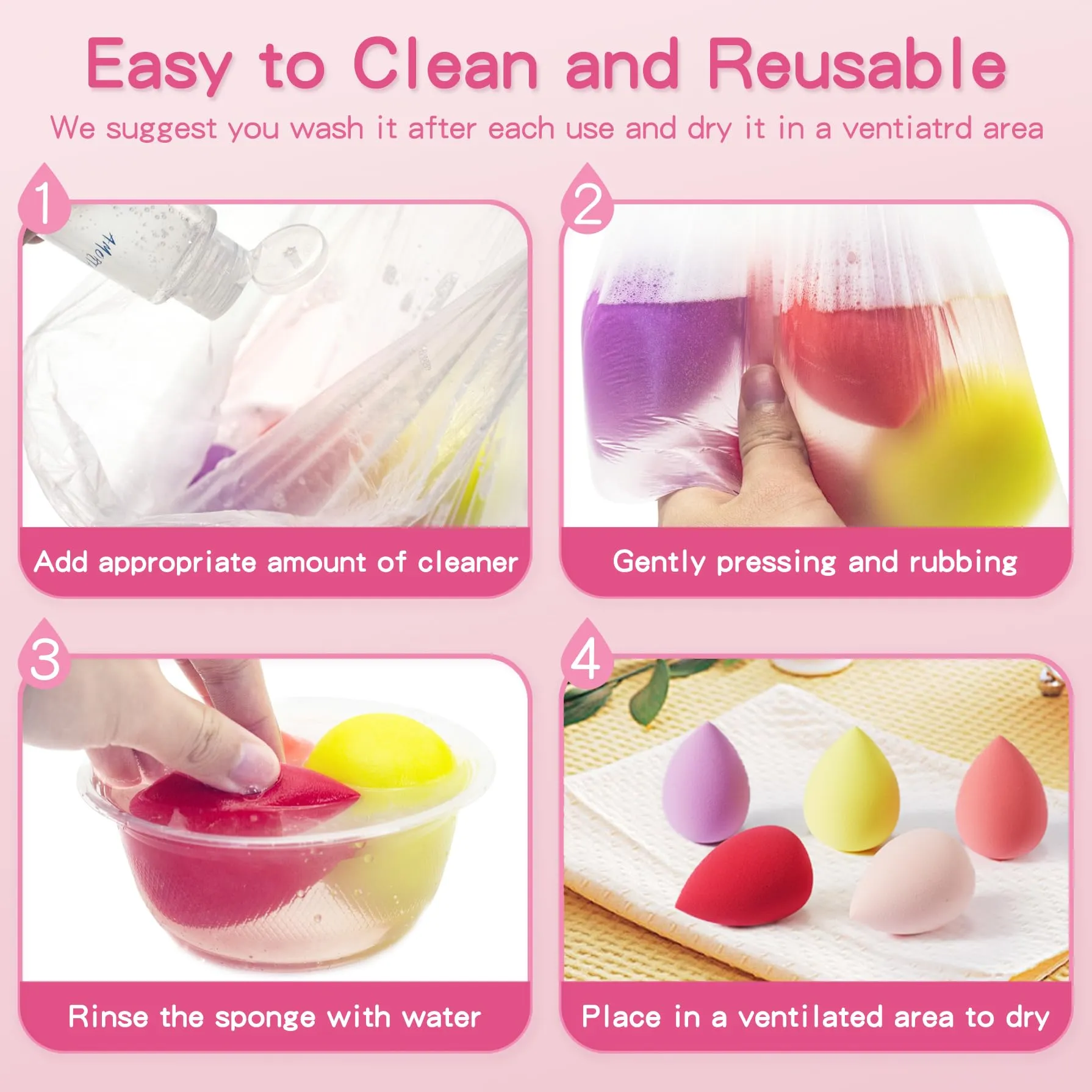 Beauty Blender Makeup Sponge, 5 Counts One Packing, Blender Liquid Foundation,Powders and Creams,Streak Free/Latex-Free/Cruelty-Free &Vegan(Water Drip)
