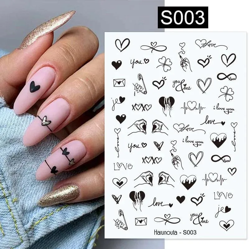 Black Heart Love Nail Stickers - Chic Self-Adhesive Decals for Manicure