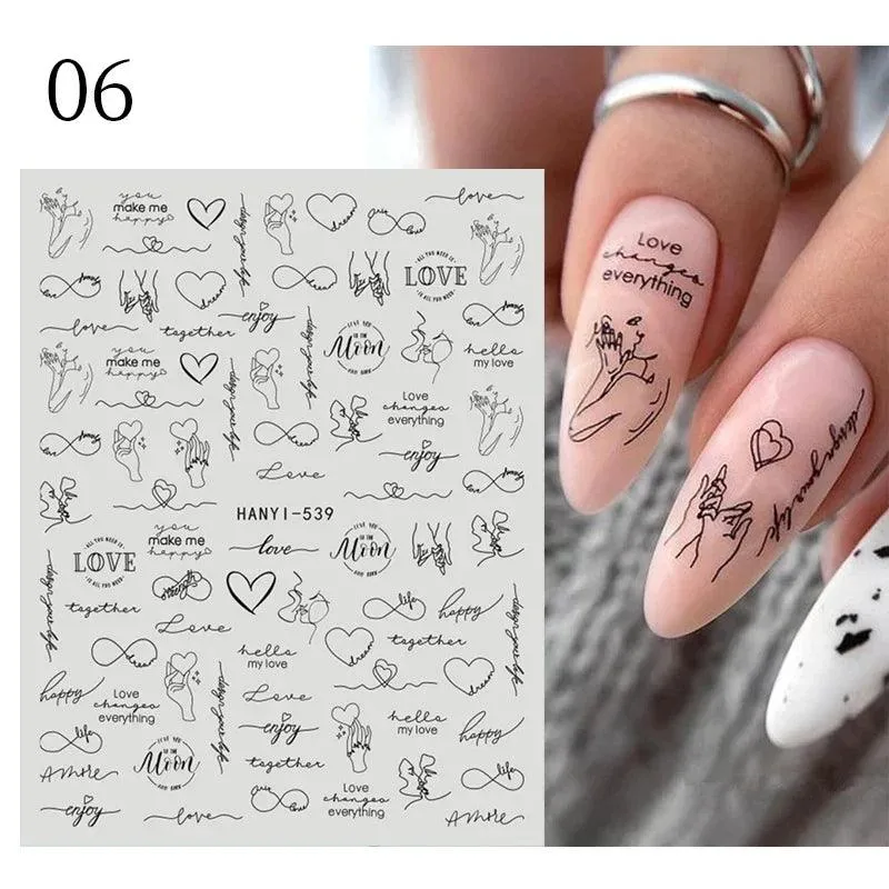 Black Heart Love Nail Stickers - Chic Self-Adhesive Decals for Manicure
