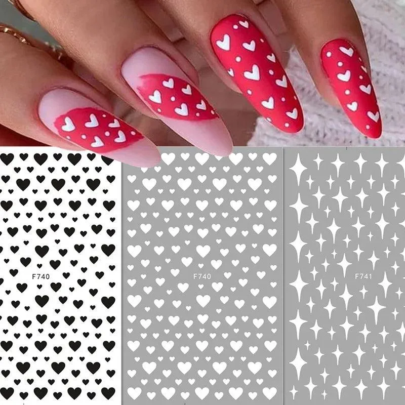 Black Heart Love Nail Stickers - Chic Self-Adhesive Decals for Manicure