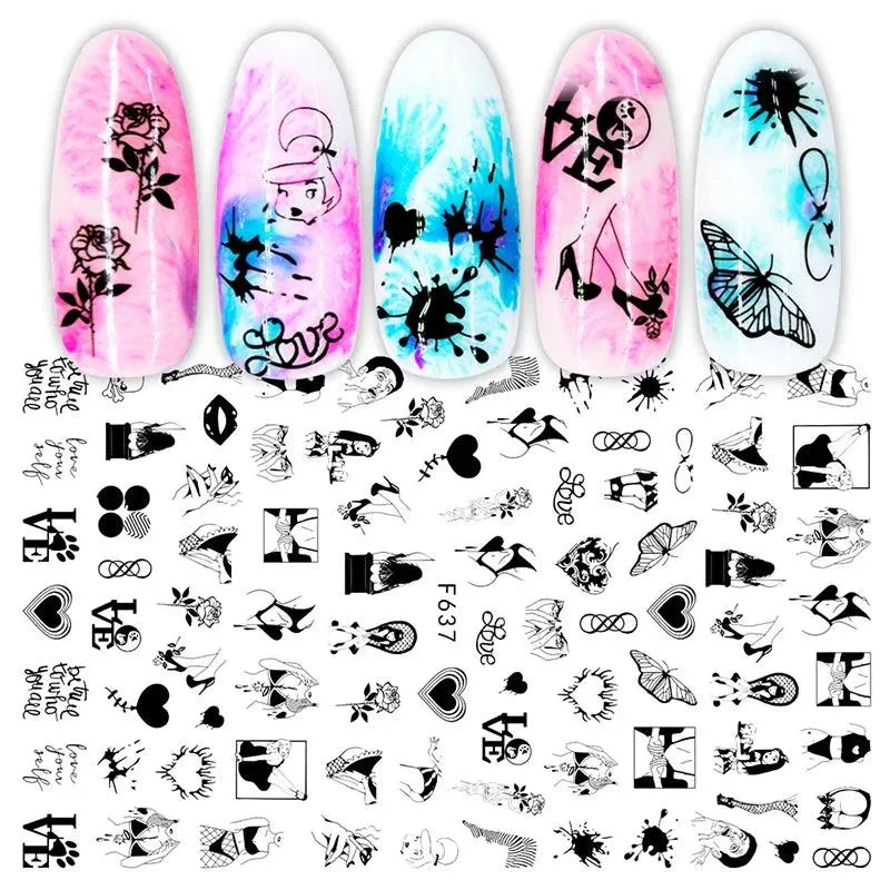 Black Heart Love Nail Stickers - Chic Self-Adhesive Decals for Manicure