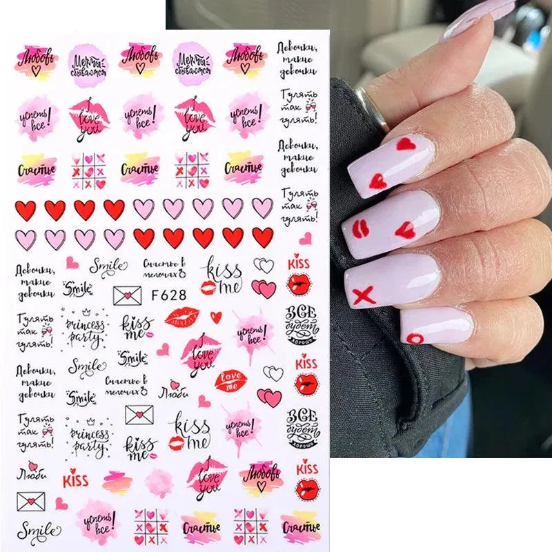 Black Heart Love Nail Stickers - Chic Self-Adhesive Decals for Manicure