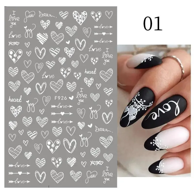 Black Heart Love Nail Stickers - Chic Self-Adhesive Decals for Manicure