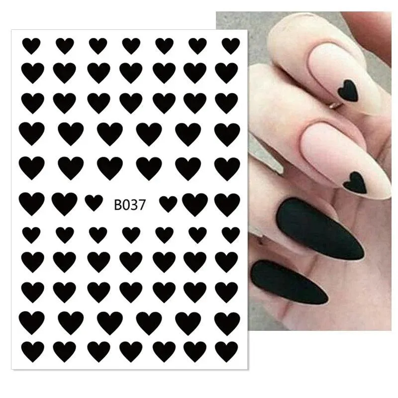 Black Heart Love Nail Stickers - Chic Self-Adhesive Decals for Manicure