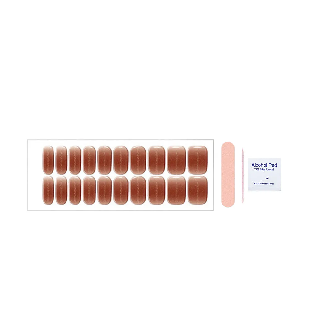 Caramel Brown and Red Gel Nail Self-adhesive Stickers Pack of 20
