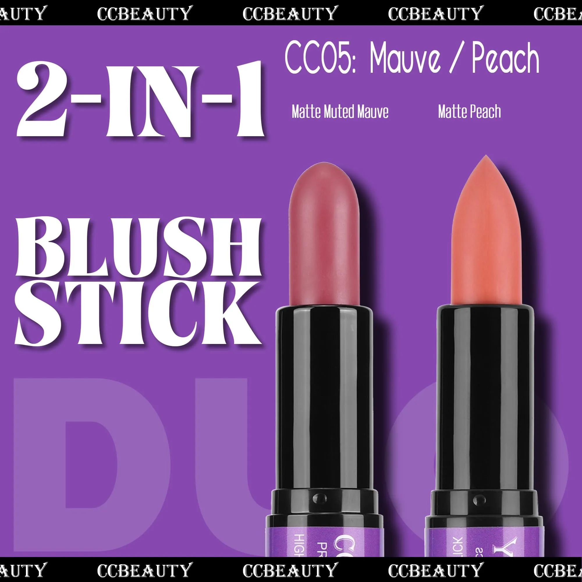 CCbeauty 2pcs 2-IN-1 Matte Contour Highlighter Stick with Blush,Cream Dual-End Highlight Bronzer Concealer & Blusher for Cheeks & Lip, Long Lasting Contouring for Face Shaping Makeup, Medium-Tan