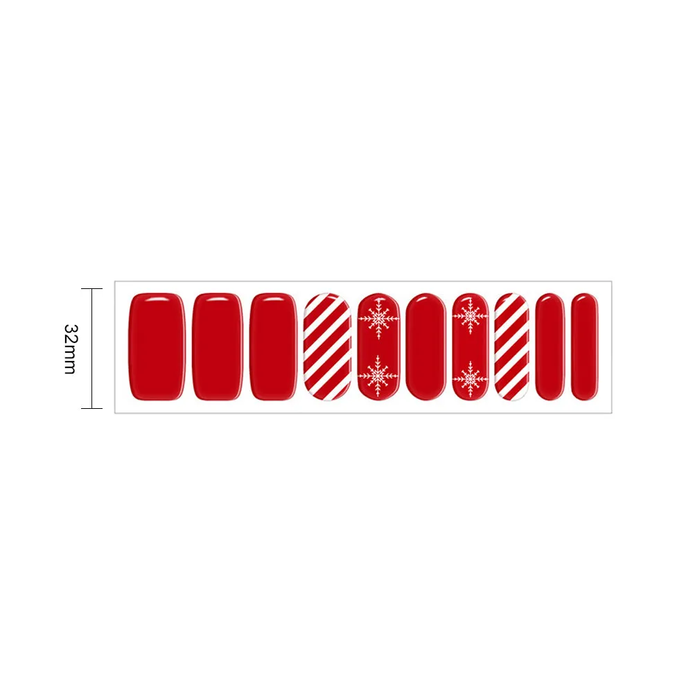 Christmas Red with Snowflake Gel Nail Self-adhesive Stickers Pack of 10