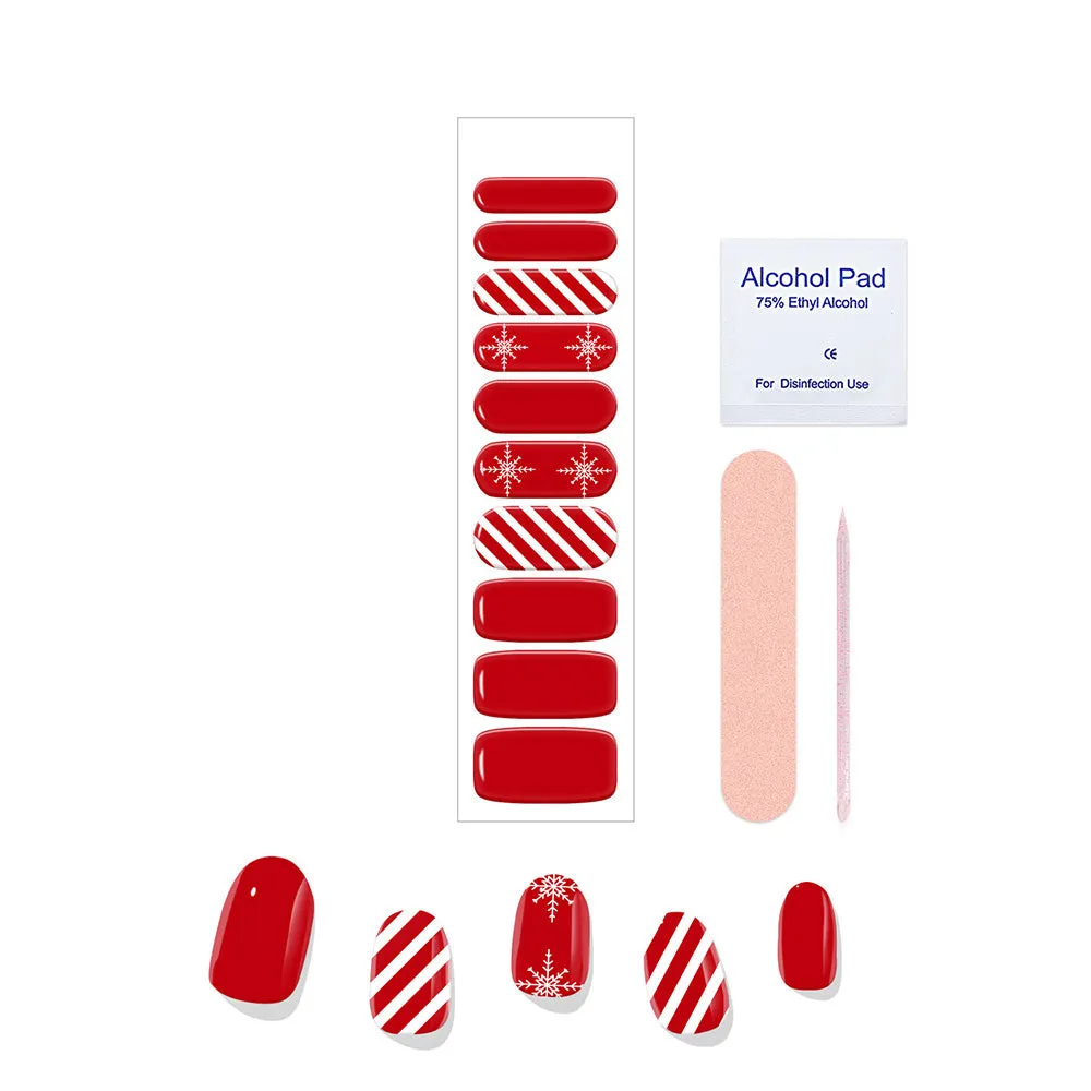 Christmas Red with Snowflake Gel Nail Self-adhesive Stickers Pack of 10