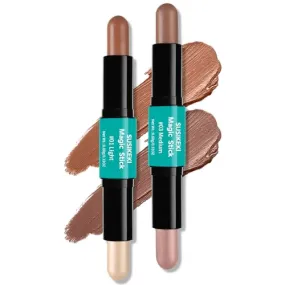 Contour Stick, 2Pcs Dual-Ended Highlighter Makeup Pen & Contouring Stick for Face Shaping, Long Lasting Waterproof Cream Bronzer & Highlight Sticks Make Up Kit for All Skin Tones(01#   03#)