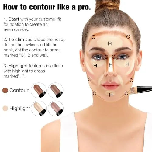 Contour Stick, 2Pcs Dual-Ended Highlighter Makeup Pen & Contouring Stick for Face Shaping, Long Lasting Waterproof Cream Bronzer & Highlight Sticks Make Up Kit for All Skin Tones(01#   03#)